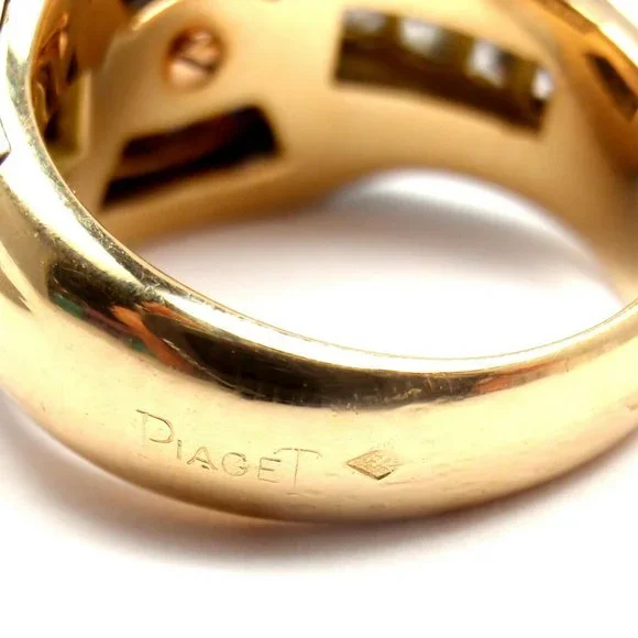 Piaget 18k Yellow Gold Diamond Invisible Set Sapphire Enamel Ring - Picture 7 of 9